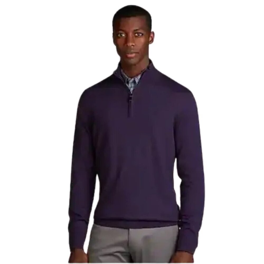 Jos. A. Bank Traveler Quarter Zip Sweater 100% Merino Wool Preppy - XL